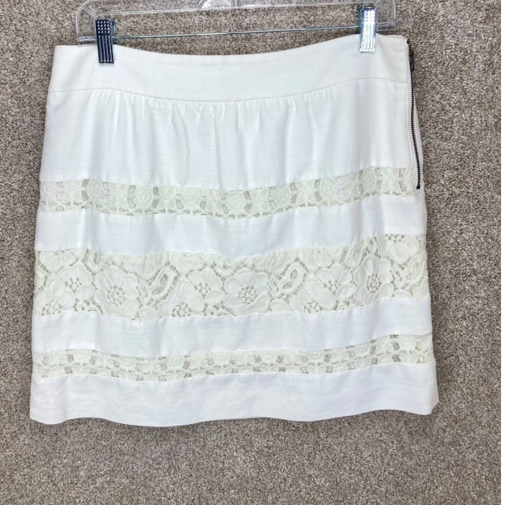 Ann Taylor Loft Crochet Lace Mini Skirt Womens 8 White Floral Cotton Summer Boho